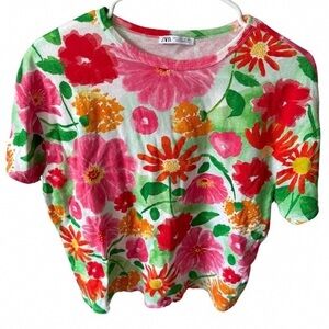 Zara Kids Colorful Floral Tee - Red, Pink, Green
